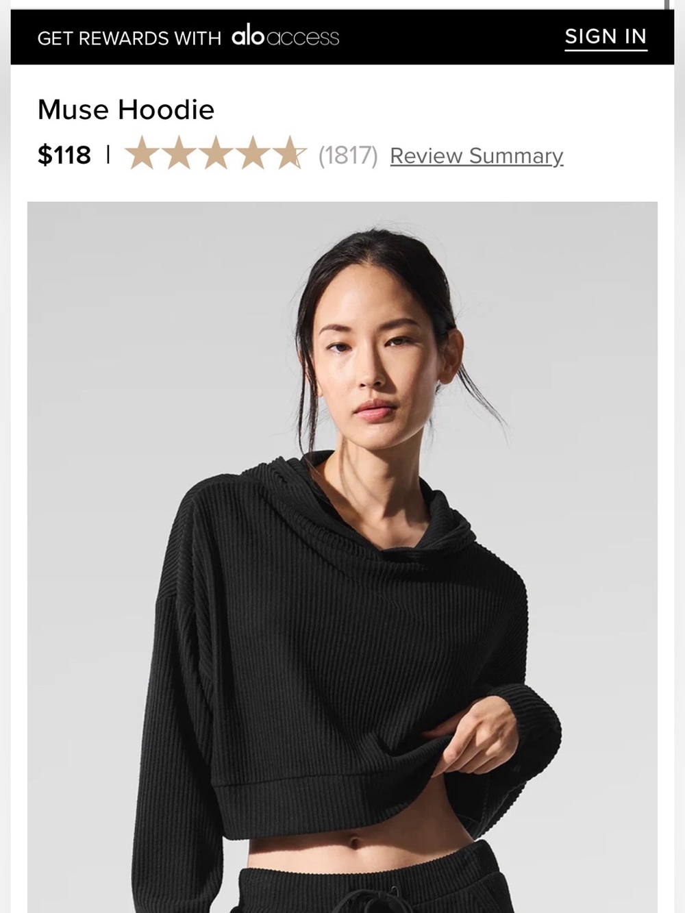 ALO Yoga Muse Hoodie - Black Cropped